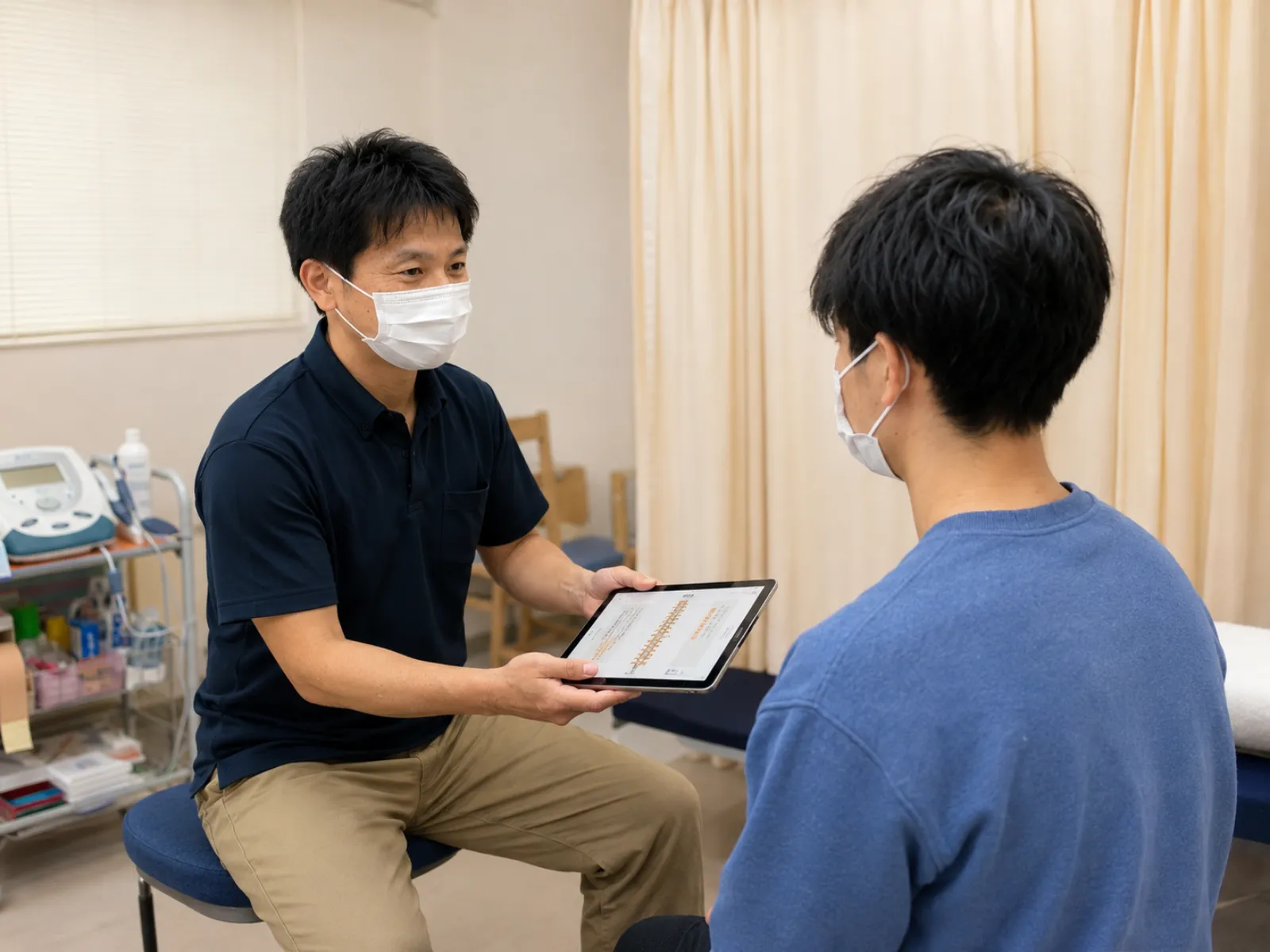 石渡義敏院長が患者さんに身体の状態を説明している様子